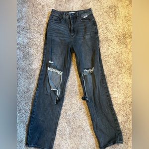 Distressed wide leg jeans